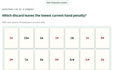 Rummy Discard Practice game screen